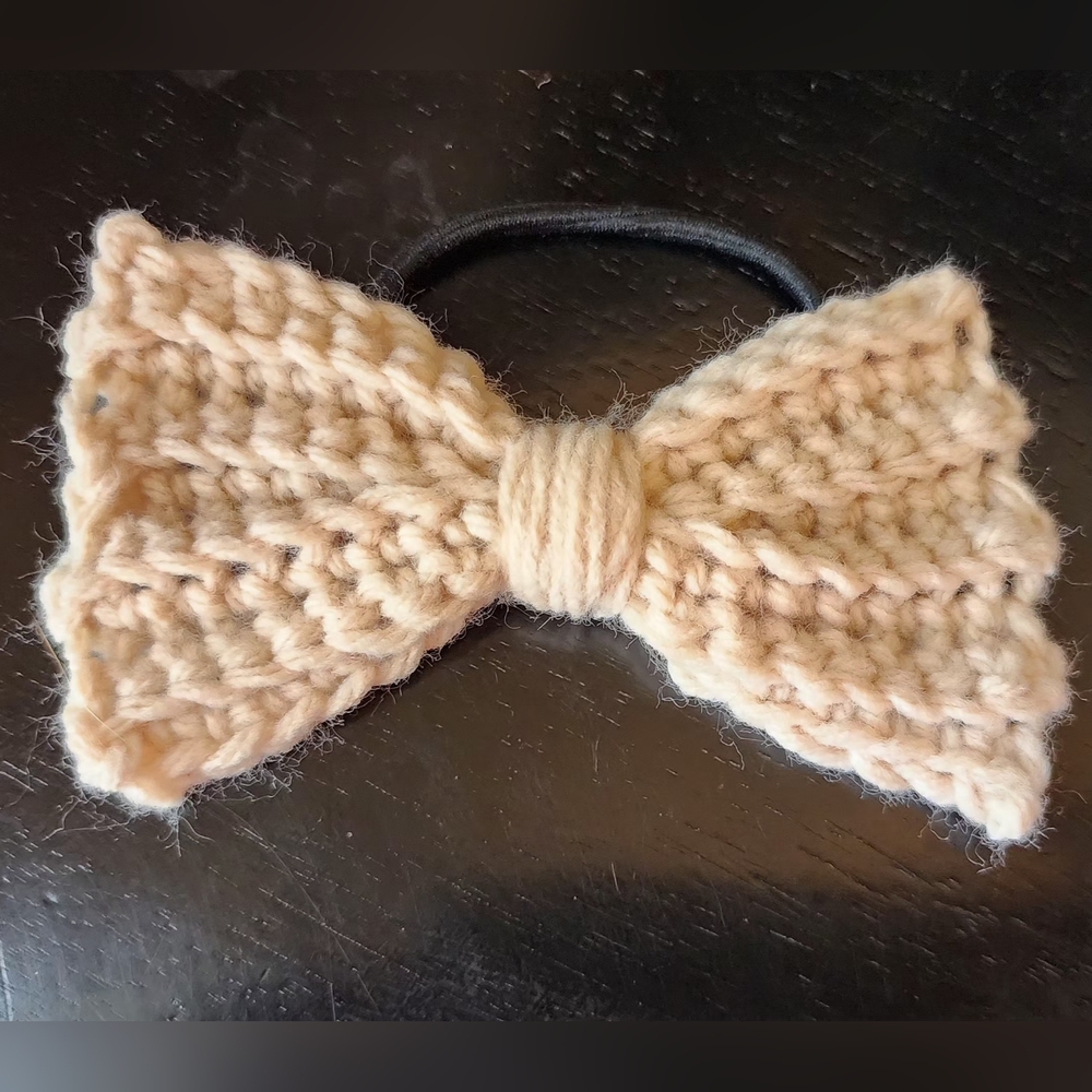 Handmade Cream Crochet Bow Hair Tie